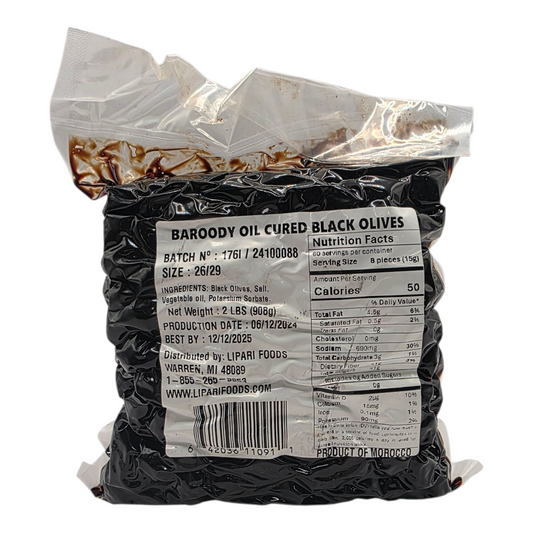 Baroody Oil Cured Black Olives Size 26/29 2 lbs (908g)