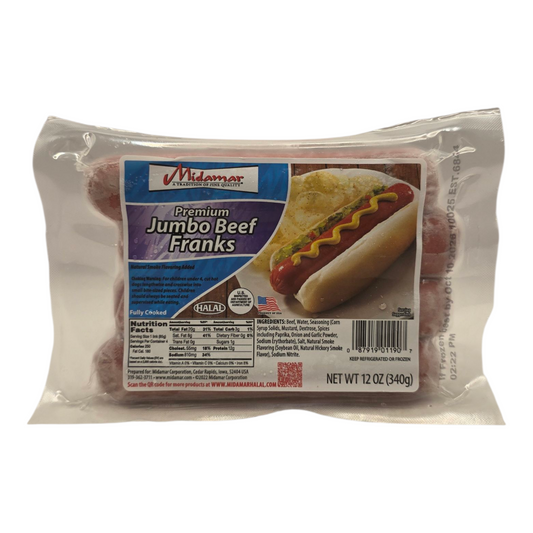 Midamar Premium Jumbo Beef Franks 12 oz (340g)