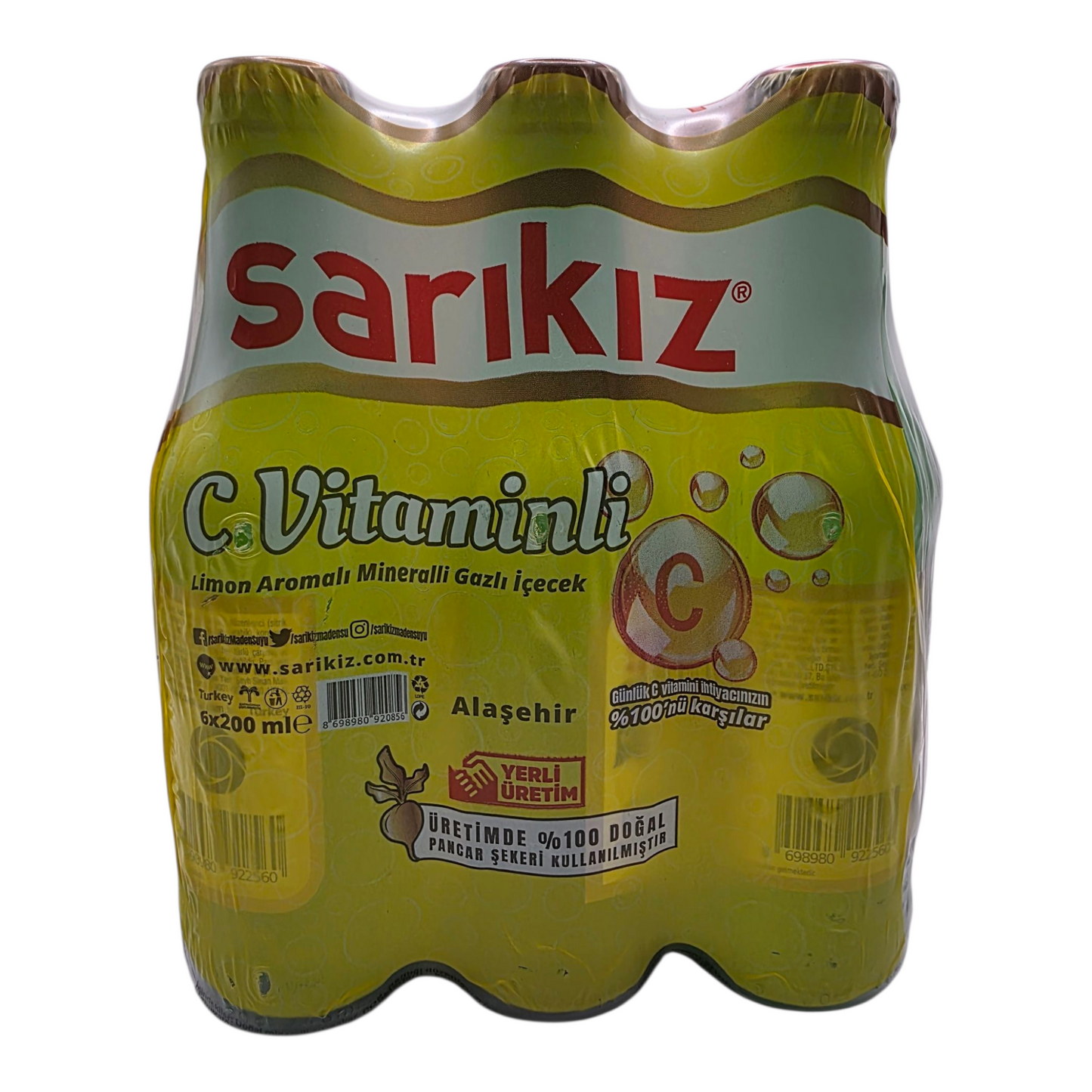 Sarikiz Watermelon Lemon Flavored with Vitamin C Mineral Carbonated Drinks 6 x 200ml